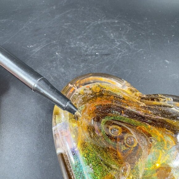Hand Blown Art Glass Heart Figurine Paperweight Multicolor Swirls Artist Signed - Picture 9 of 16
